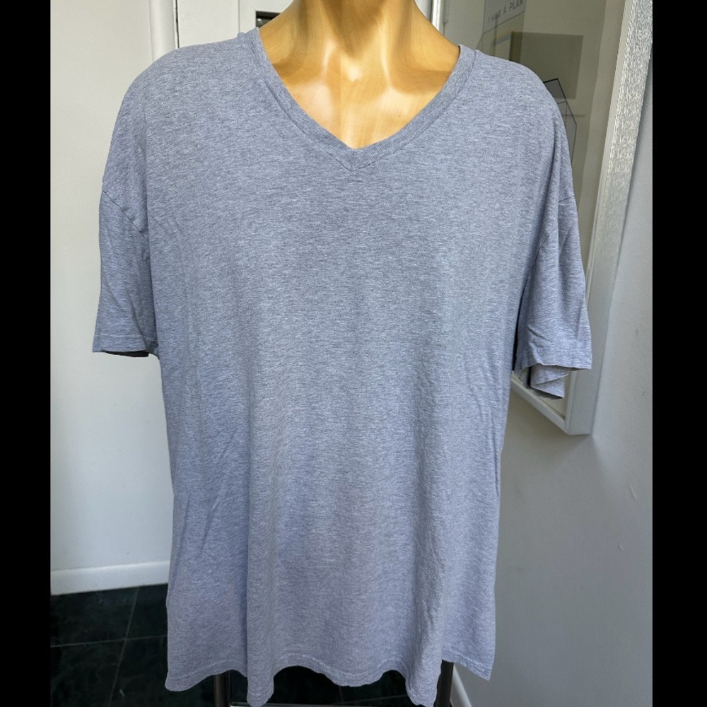 VINTAGE Y2K POLO RALPH LAUREN HEATHER GRAY 100% COTTON TSHIRT VNECK RED LOGO XXL